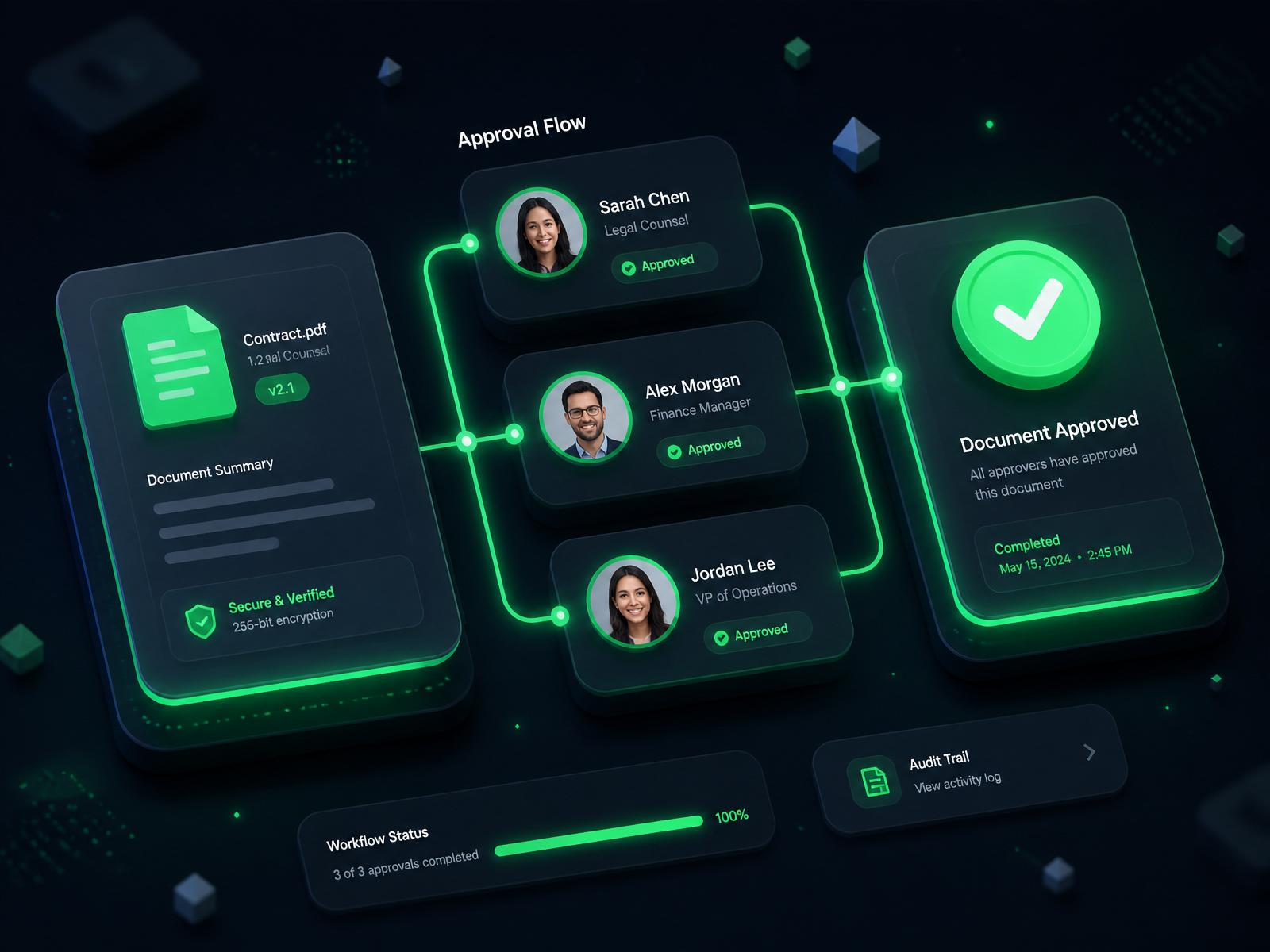 Vista del flujo de aprobación de un documento en Innovaes Workflow